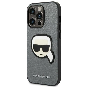 Etui Karl Lagerfeld KLHCP14XSAPKHG für iPhone 14 Pro Max 6,7' Hardcase Saffiano Karl`s Head Patch srebrny/silver